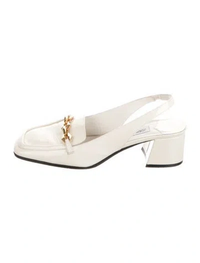 Pre-owned Jimmy Choo Patent Leather Chain-link Accents Slingback Pumps In Neutral