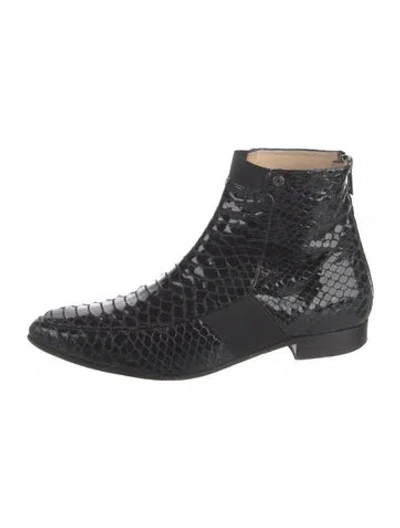 Pre-owned Jimmy Choo Patent Leather Chelsea Boots In Black