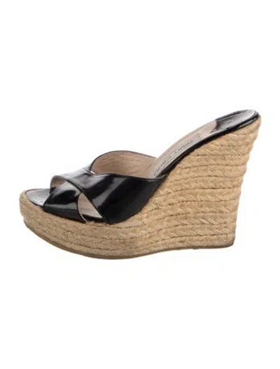 Pre-owned Jimmy Choo Patent Leather Colorblock Pattern Espadrilles In Black