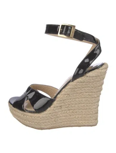 Pre-owned Jimmy Choo Patent Leather Colorblock Pattern Espadrilles In Black