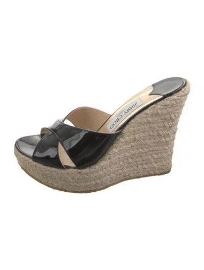 Pre-owned Jimmy Choo Patent Leather Colorblock Pattern Espadrilles In Black