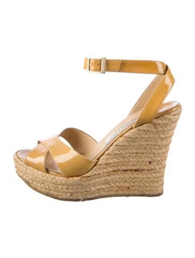 Pre-owned Jimmy Choo Patent Leather Colorblock Pattern Espadrilles In Neutral