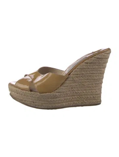 Pre-owned Jimmy Choo Patent Leather Colorblock Pattern Espadrilles In Neutral