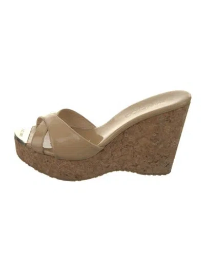 Pre-owned Jimmy Choo Patent Leather Colorblock Pattern Espadrilles In Neutral