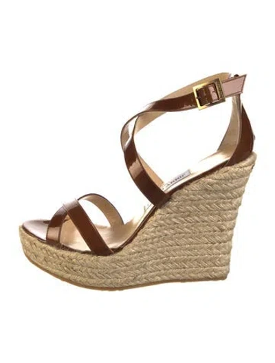 Pre-owned Jimmy Choo Patent Leather Colorblock Pattern Espadrilles W/ Tags In Neutral