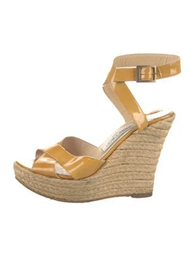 Pre-owned Jimmy Choo Patent Leather Colorblock Pattern Espadrilles In Yellow