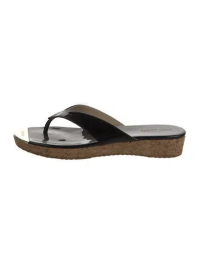 Pre-owned Jimmy Choo Patent Leather Colorblock Pattern Flip Flops In Black