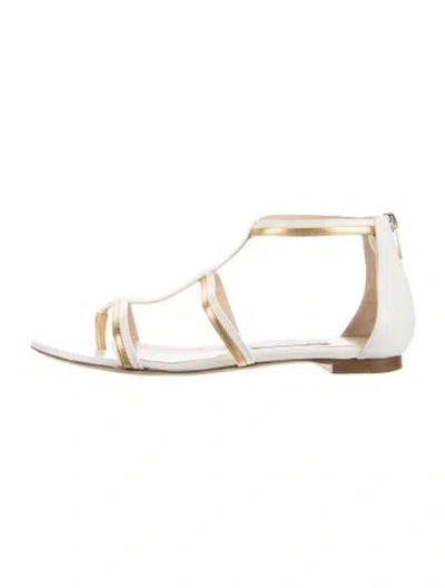 Pre-owned Jimmy Choo Patent Leather Colorblock Pattern Gladiator Sandals In White