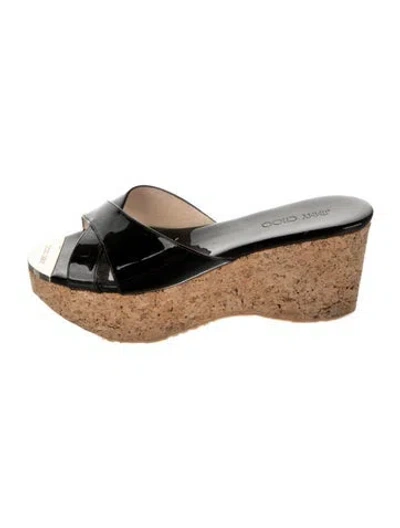 Pre-owned Jimmy Choo Patent Leather Colorblock Pattern Mules In Black
