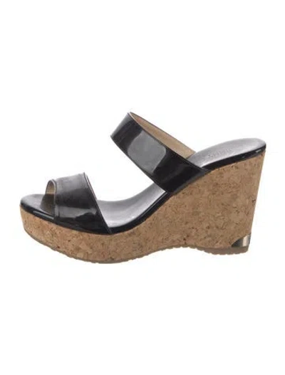 Pre-owned Jimmy Choo Patent Leather Colorblock Pattern Slides In Black