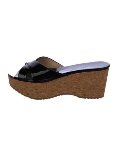 Pre-owned Jimmy Choo Patent Leather Colorblock Pattern Slides In Black