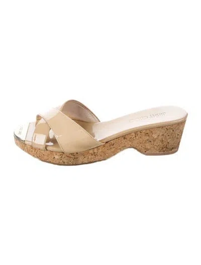 Pre-owned Jimmy Choo Patent Leather Colorblock Pattern Slides In Neutral