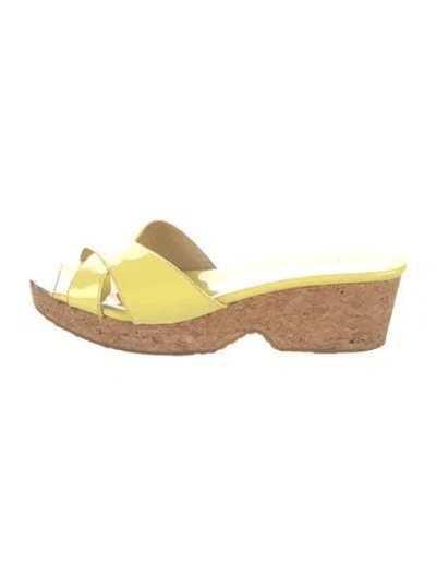 Pre-owned Jimmy Choo Patent Leather Colorblock Pattern Slides In Yellow