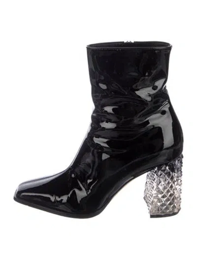 Pre-owned Jimmy Choo Patent Leather Crystal Embellishments Boots In Black