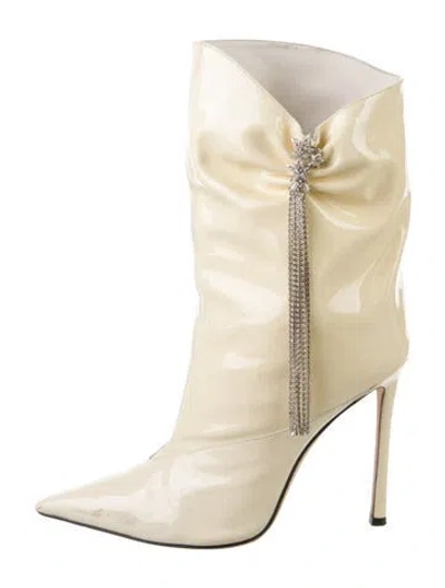 Pre-owned Jimmy Choo Patent Leather Crystal Embellishments Boots In Neutral