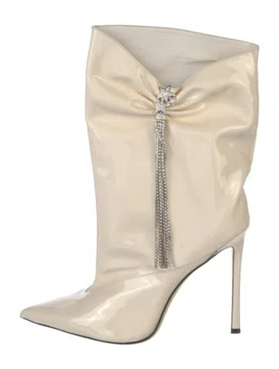 Pre-owned Jimmy Choo Patent Leather Crystal Embellishments Boots In Neutrals