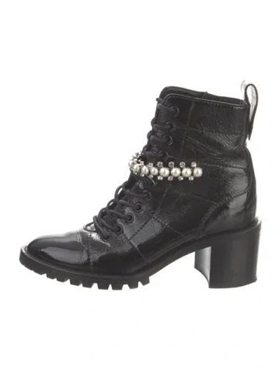 Pre-owned Jimmy Choo Patent Leather Crystal Embellishments Combat Boots In Black