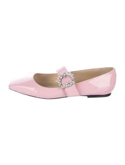 Pre-owned Jimmy Choo Patent Leather Crystal Embellishments Mary Jane Flats In Pink