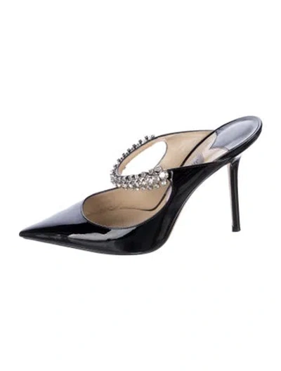 Pre-owned Jimmy Choo Patent Leather Crystal Embellishments Mules In Black