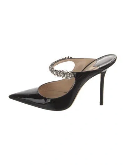 Pre-owned Jimmy Choo Patent Leather Crystal Embellishments Mules In Black