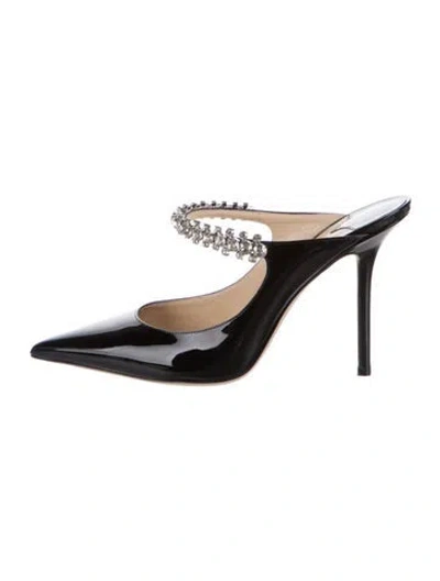 Pre-owned Jimmy Choo Patent Leather Crystal Embellishments Mules In Black