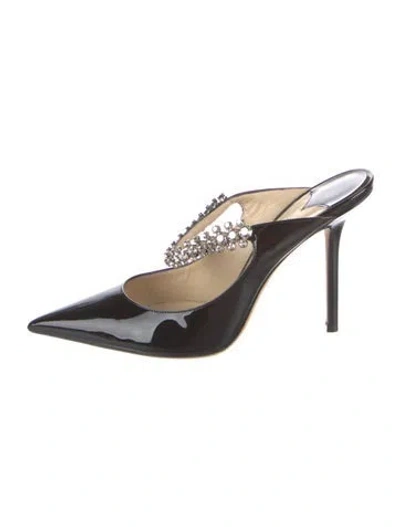 Pre-owned Jimmy Choo Patent Leather Crystal Embellishments Mules In Black
