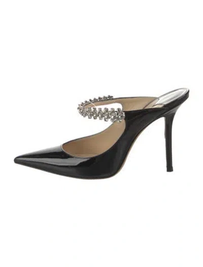 Pre-owned Jimmy Choo Patent Leather Crystal Embellishments Mules In Black