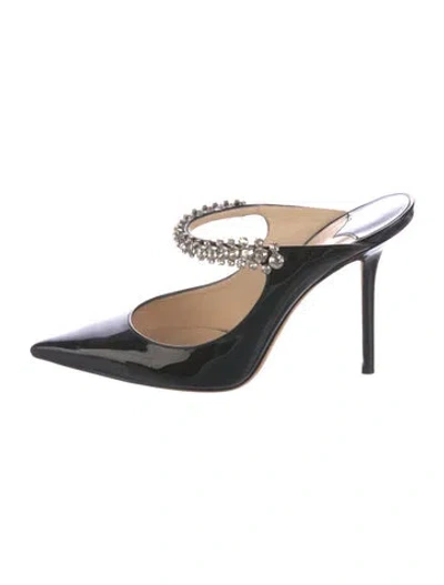 Pre-owned Jimmy Choo Patent Leather Crystal Embellishments Mules In Black