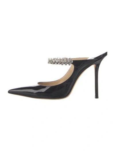 Pre-owned Jimmy Choo Patent Leather Crystal Embellishments Mules In Black