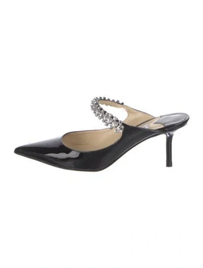 Pre-owned Jimmy Choo Patent Leather Crystal Embellishments Mules In Black