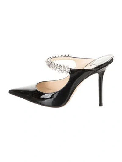 Pre-owned Jimmy Choo Patent Leather Crystal Embellishments Mules In Black