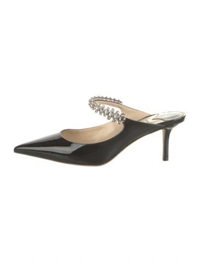 Pre-owned Jimmy Choo Patent Leather Crystal Embellishments Mules In Black