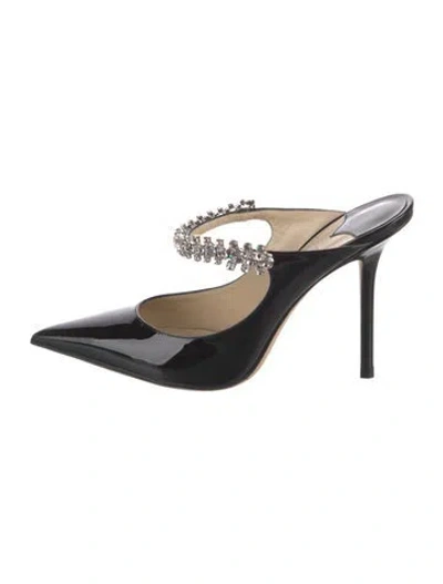 Pre-owned Jimmy Choo Patent Leather Crystal Embellishments Mules In Black