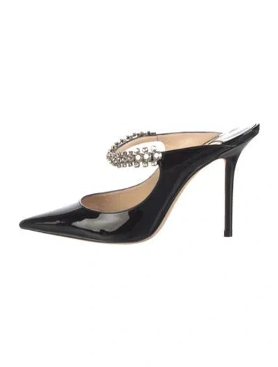 Pre-owned Jimmy Choo Patent Leather Crystal Embellishments Mules In Black