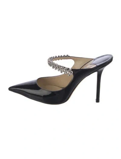 Pre-owned Jimmy Choo Patent Leather Crystal Embellishments Mules In Black
