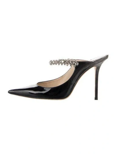 Pre-owned Jimmy Choo Patent Leather Crystal Embellishments Mules In Black