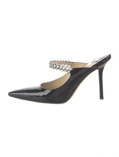 Pre-owned Jimmy Choo Patent Leather Crystal Embellishments Mules In Black