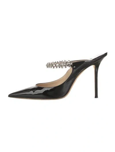 Pre-owned Jimmy Choo Patent Leather Crystal Embellishments Mules In Black