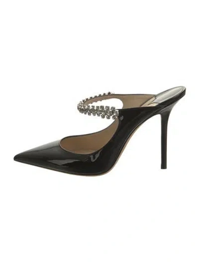 Pre-owned Jimmy Choo Patent Leather Crystal Embellishments Mules In Black