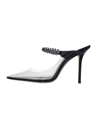 Pre-owned Jimmy Choo Patent Leather Crystal Embellishments Mules In Black/clear