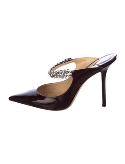 Pre-owned Jimmy Choo Patent Leather Crystal Embellishments Mules In Burgundy