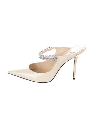 Pre-owned Jimmy Choo Patent Leather Crystal Embellishments Mules In Metallic/neutrals