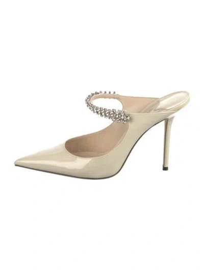 Pre-owned Jimmy Choo Patent Leather Crystal Embellishments Mules In Neutral