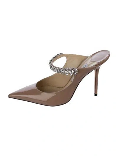Pre-owned Jimmy Choo Patent Leather Crystal Embellishments Mules In Neutral