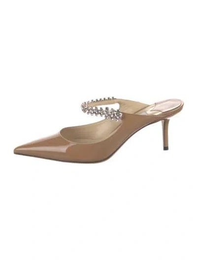 Pre-owned Jimmy Choo Patent Leather Crystal Embellishments Mules In Neutral