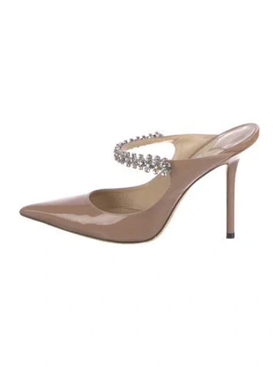 Pre-owned Jimmy Choo Patent Leather Crystal Embellishments Mules In Neutral