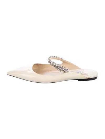 Pre-owned Jimmy Choo Patent Leather Crystal Embellishments Mules In Neutral
