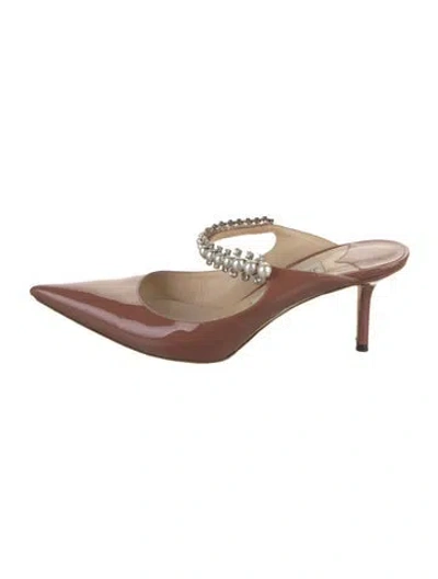 Pre-owned Jimmy Choo Patent Leather Crystal Embellishments Mules In Neutral