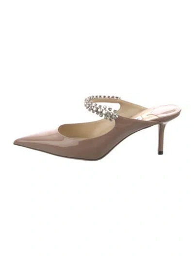 Pre-owned Jimmy Choo Patent Leather Crystal Embellishments Mules In Neutral