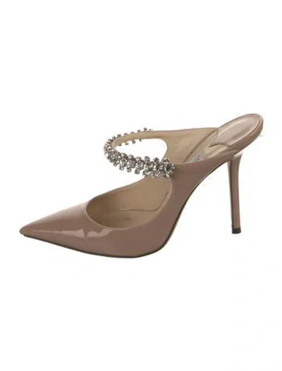 Pre-owned Jimmy Choo Patent Leather Crystal Embellishments Mules In Neutral